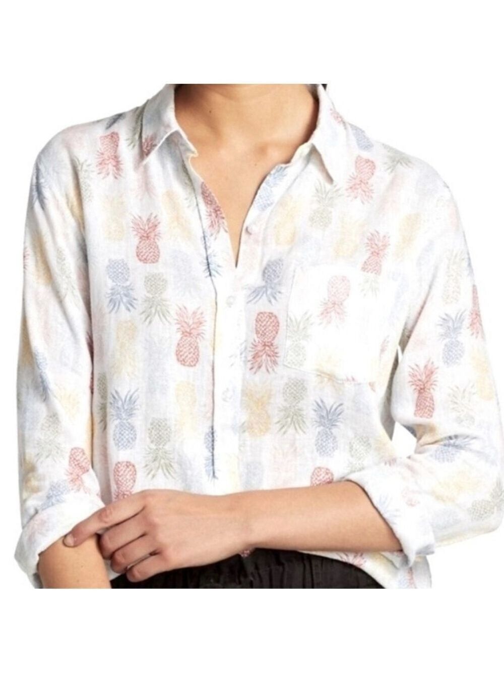 RAILS CHARLI RAINBOW PINEAPPLE LIGHTWEIGHT LINEN BLEND BUTTON DOWN SHIRT XS / S - Picture 2 of 14